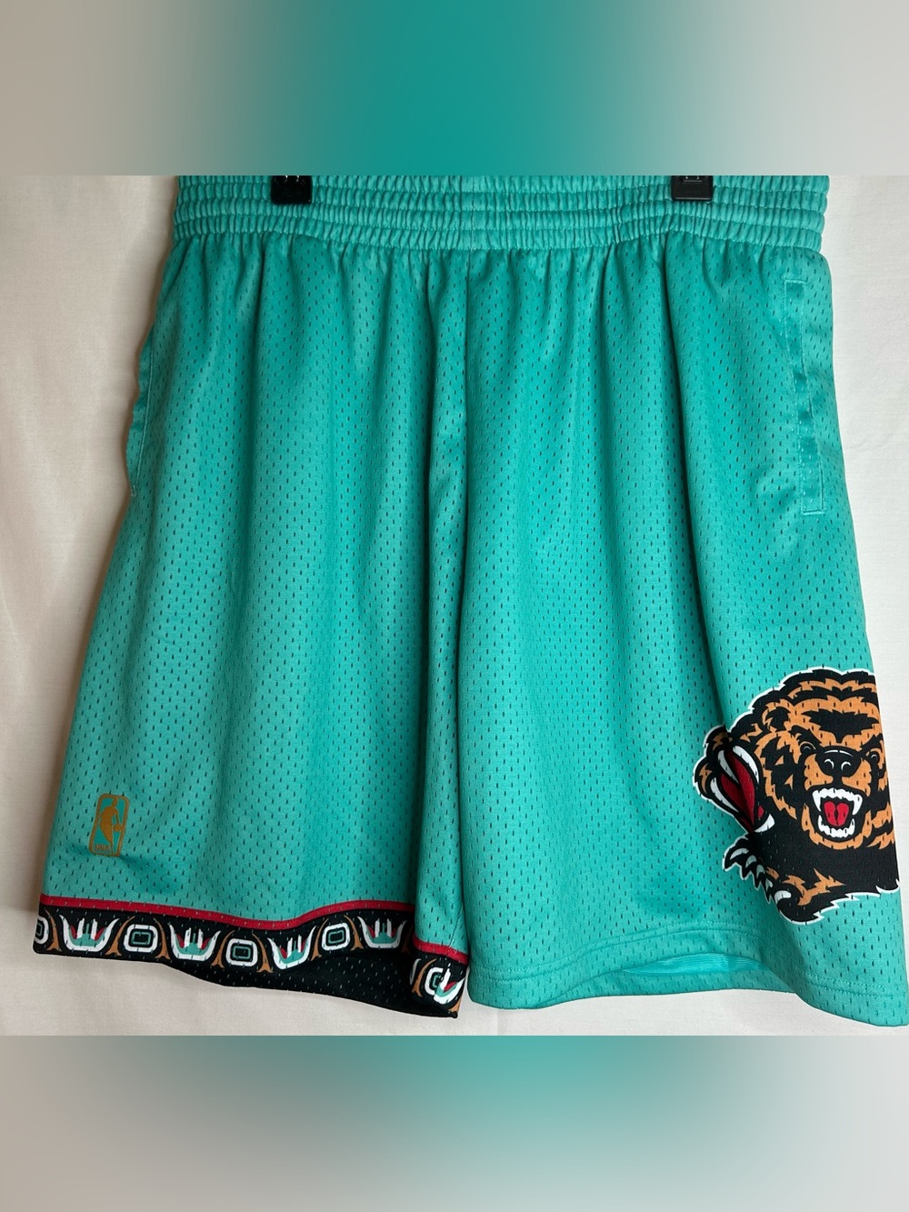 Mitchell & Ness Teal Mesh Athletic Shorts with Bear Graphic